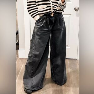 Free People We The Free Equinox Washed Black Ultra Wide Leg Denim Jean Womens 29